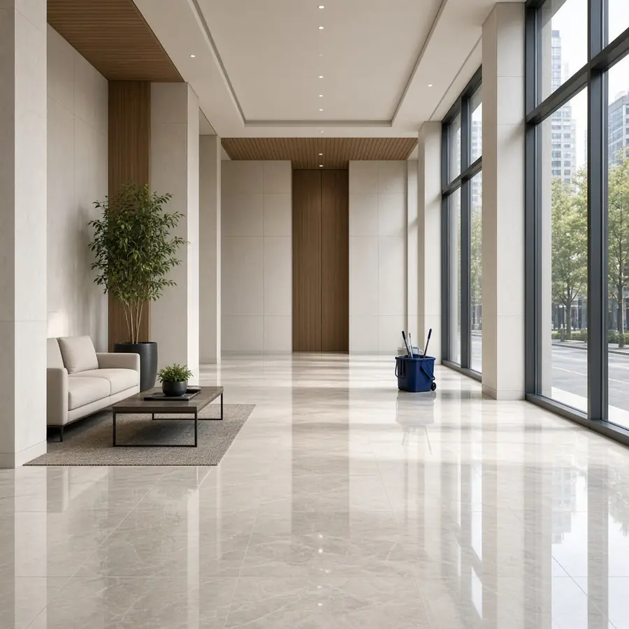 Bright, polished building lobby