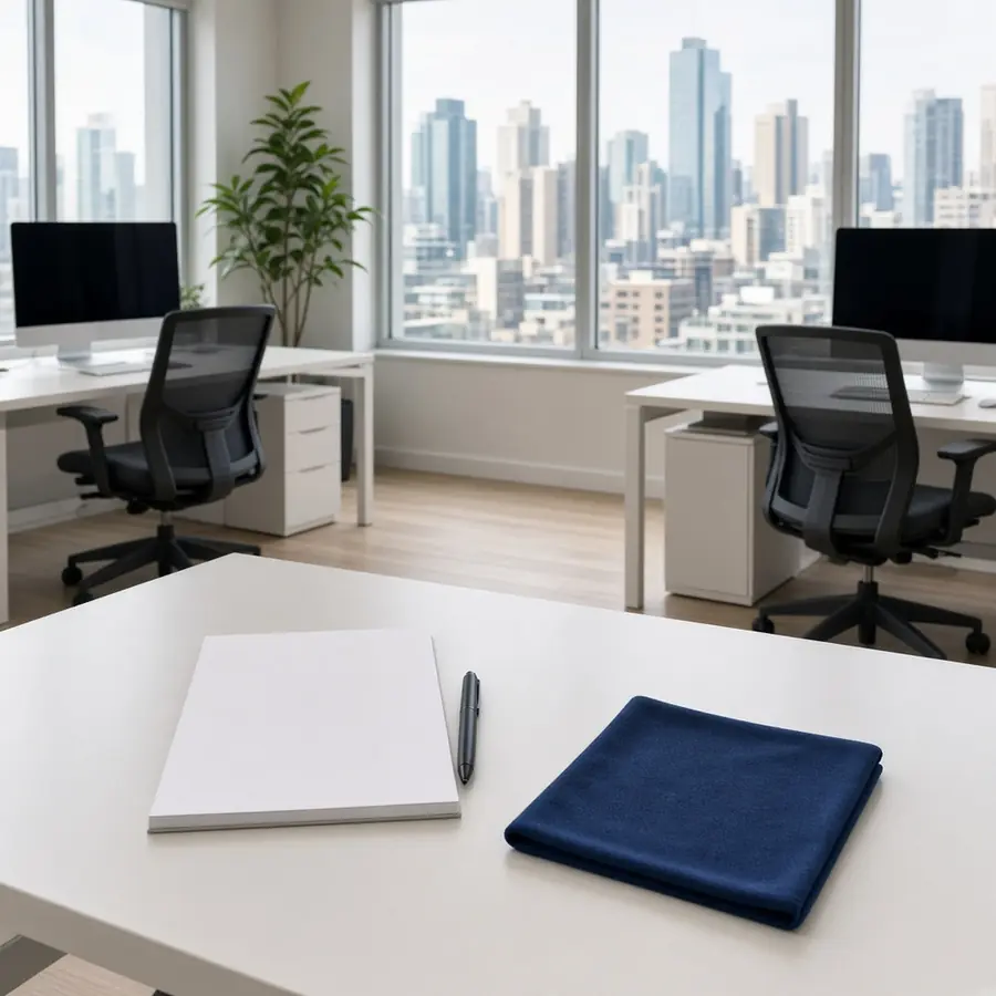 Clean, quiet office desks by big windows