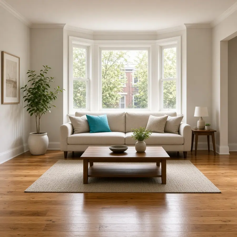 Cozy living room with a bay window