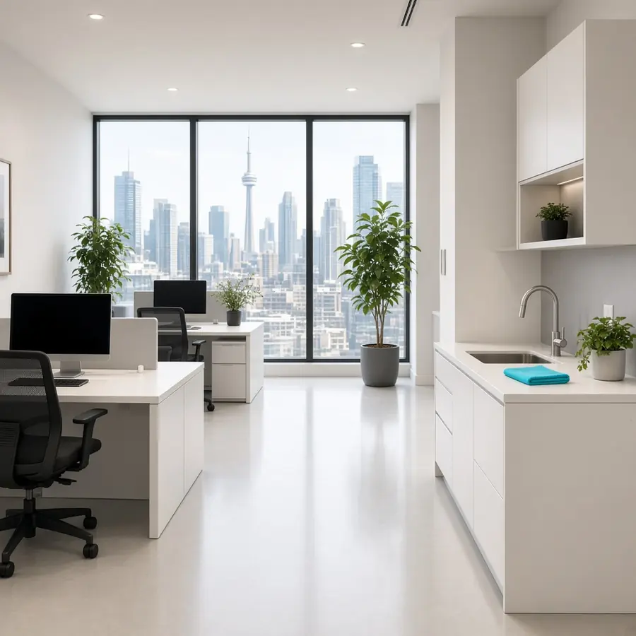 Tidy office with desks and plants
