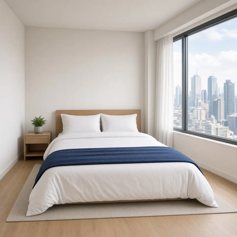 Fresh bedroom with a skyline view